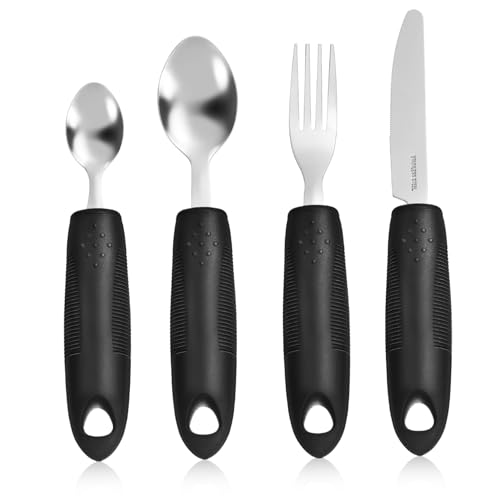 ROMISBABA 高齢者用適応型食器セット 加重スプーンとフォーク 握りやすい広幅ハンドル 手の震え補助 食べこぼし軽減 キッチン収納対応 ケア食器