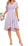 WSEYU ZMKI412 - Vestidos de gasa de manga corta para adolescentes, acampanados, para dama de honor, graduación, cóctel, fiesta, Lila, 44