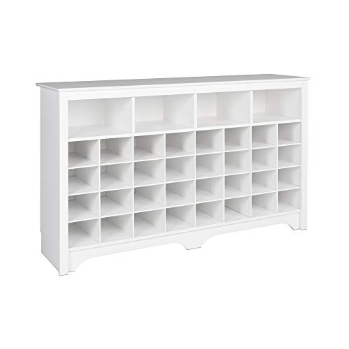 Prepac White Console Table, Shoe Cabinet, Storage Cabinet with 32 Shoe Cubbies and 4 Large Storage Cubbies 15.5' D x 60' W x 35' H