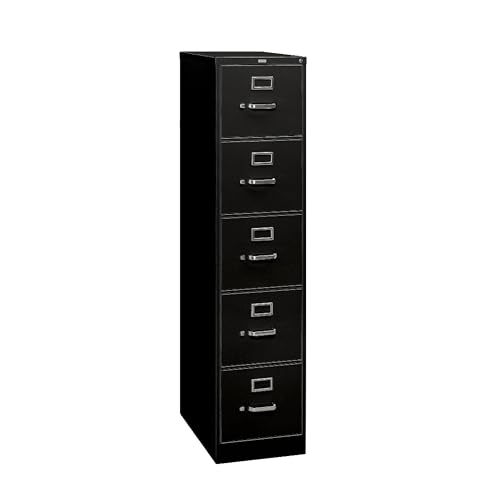 Image of HON 5 Drawer Vertical File Cabinet with Lock, Metal Filing Cabinets with 5 Drawers for Hanging Files and Letter Files, 26.5 inch Deep, Black