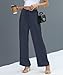 NILOUFO Women Summer Casual High Waist Wide Leg Pants Fashion Lightweight Flowy Boho Beach Palazzo with Pockets(Navy Blue, Medium)