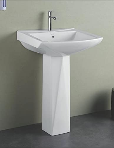 Image of SENISTO Ceramic Primium One Piece Pedestal Wash Basin Free Standing (23 X 21 X 35 INCH) DIAMOND