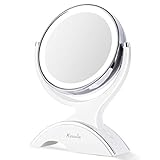 KEDSUM 6.7 inch 1X/10X Double-sided Lighted Makeup Mirror, 360 Degree Swivel Vanity Mirror, Cosmetic Regular/Magnifying Mirror with lights, Batteries Powered, One Button Control