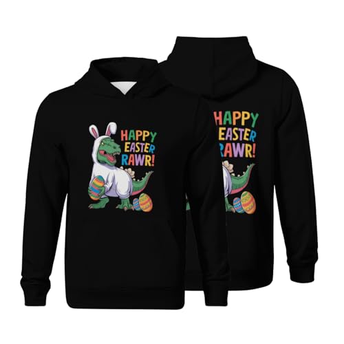 Kids Easter Day Dinosaur Funny Happy Eastrawr T-Rex Easter Boys Girls Lightweight Kangaroo Pocket Hoodies