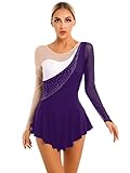 Das Tanzkleid ist mit funkelnden Strass Steinen verziert, macht Sie auffälliger. Transparentes Mesh-Patchwork-Design, Stehkragen, hinteres Schlüsselloch, lange Ärmel mit Fingerloch