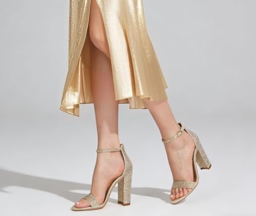 Image of GENSHUO Women's 4-inch Chunky High Heel Sandals with Ankle Strap,Party Wedding Bridal Shoes
