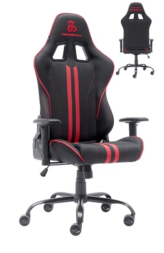 NEWSKILL KitsuneV2 - Silla Gaming ergonómica, Respaldo reclinable 180 Grados, reposabrazos 2D Ajustables, Cojines Lumbar y Cervical, Ruedas XL silenciosas, Tela Transpirable, Color Rojo