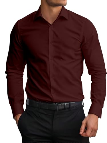 Image of AVANOVA Men's White Long Sleeve, Slim Fit Button Down Dress Shirt for Men | Casual Office Wear | Formal Business Shirts | Stylish Plain Single Breasted Shirt(Shirt 87)