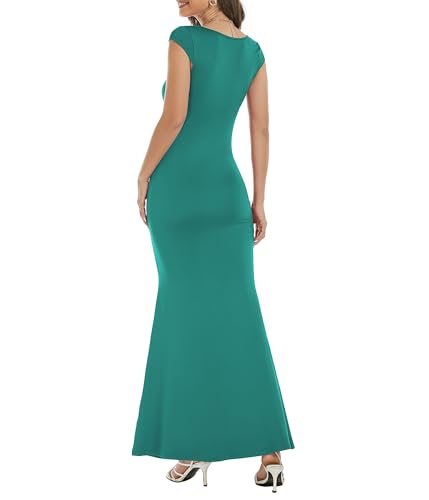 Image of Womens Summer Cap Sleeve Square Neck Elegant Casual Lounge Bodycon Slim Maxi Evening Party Long Dress