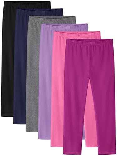 6 Pack Girls Leggings Cotton Pants for Kids Toddler Stretchy Warm Full Length Yoga Playwear Multipack Fall Winter
