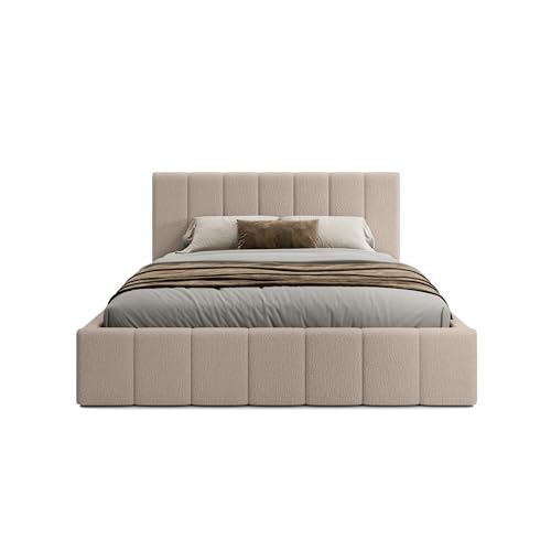 FEDVE Bett 200x200 Beige - Handorf - Polsterbett mit Bettkasten - Doppelbett mit Stauraum