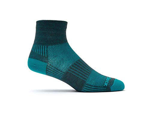 Wrightsock Coolmesh II Quarter Blister Free Socks - Lightweight & Breathable | Women & Men | Durable & Dry | Perfect for Running, Hiking & Travel | Medium, Ash/Turquoise