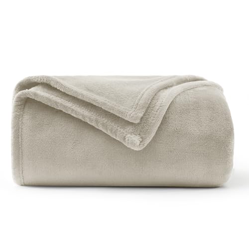 WAVVE Plaid Couverture Polaire Flanelle en Microfibre, Jeté de Canapé 130x150 Beige Lin, Couverture lit Jete de Canape 1 Personne, Plaid Fourrure Petit Chaud...