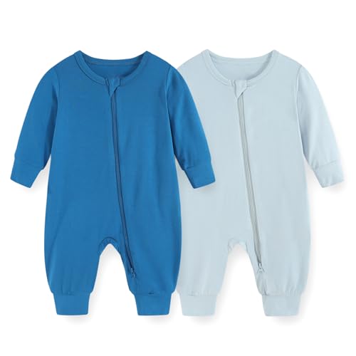 Image of JELYLOVE Unisex Rayon Made from Bamboo Zipper Baby Boy Girl Rompers 2 Pcak Long Sleeve Infants Jumpsuits New Born Clothes