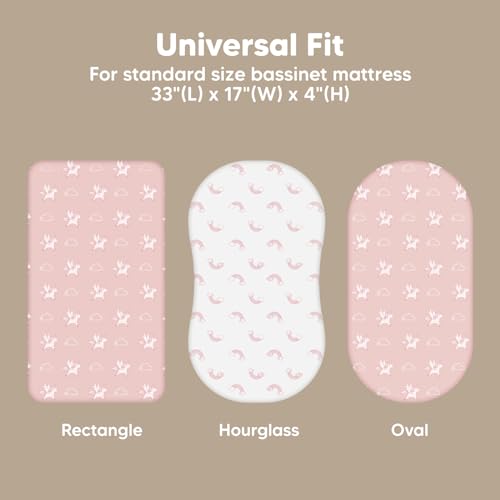 2-Pack Baby Bassinet Sheets Girl, Boy - 33x17 Viscose Derived from Bamboo Bedside Mattress Fitted Bassinet Sheets, Compatible with Halo Bassinest Swivel Sleeper, Baby Delight, Graco(Dreamland)