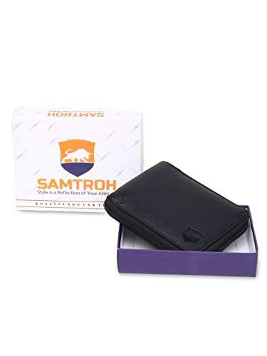 Image of SAMTROH Unisex Black Zipper Round Chain PU Leather Wallet | 3 Card Slots, 2 Currency Compartments, 2 Secret Compartments & Coin Pocket | Stylish Wallet with Card Holder for Men and Women