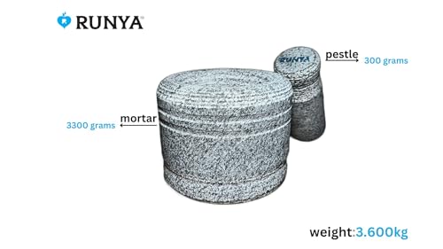 RUNYA®Stone Mortar and pestle set for spices | kitchen BIG size H002,Large size,natural stone,Khalbatta,Okhli Masher,Kharal,idi kallu,hand grinder,spices grinder,kundi soda,garlic crusher(5 inch)