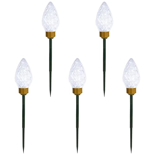 Northlight LED Lighted C9 Style Christmas Pathway Lawn Stakes - 8'- Clear - 5ct