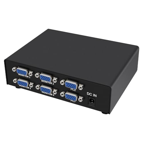 Suckoo VGA Video Switcher Splitter 2 in 4 Out 2 in 2 Out Bidirectional Interconvertible HD Video Sharer 350Mhz Computer Host External 4 Port VGA TV Monitor Projector Selector Switch Box 1080P