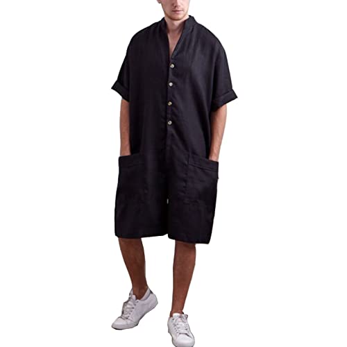 Men's Onesie Jumpsuit One Piece Sleepwear Loose Pajama, Short Sleeve Playsuit, Oversized Fit