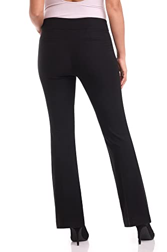 Rekucci Women’s Stretchy Flare Leg Pull-On Dress Pants with Pockets for Office Work Business, Regular 32L3