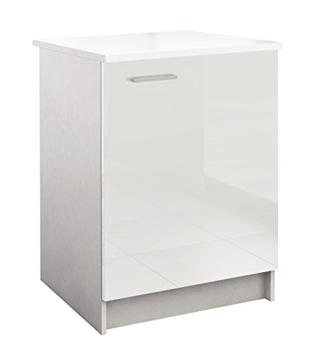 Berlioz Creations PRIMA PG6BPB Meuble Bas de Cuisine avec Plan de travail , 1 Porte décors Blanc Brillant 60 x 60 x 85 cm, Fabrication 100% Française
