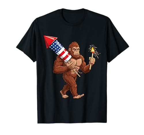 Patriotic Bigfoot Sasquatch 4 luglio bandiera USA Uomini Ragazzi Maglietta