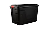 Strata Heavy Duty Large Storage Box with Lid, 190L, Lockable, Indoor/Outdoor. Black Box with Red Handles, Wheels