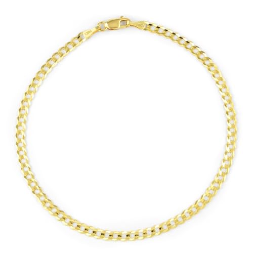 Nuragold 10k Real Yellow Gold Solid Cuban Curb Link 3mm Chain Bracelet or Anklet (7