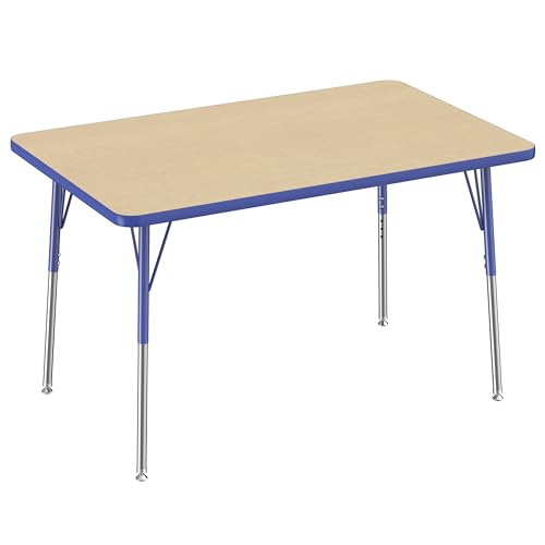 FDP 30" x 48" Rectangle Table with Swivel Glide Legs - Maple/Blue