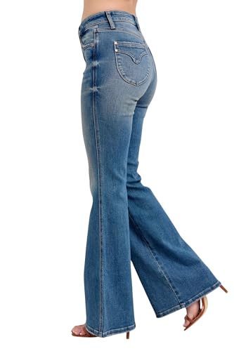 Judy Blue Women's Mid-Rise Tummy Control Vintage Wash Flare Jeans4