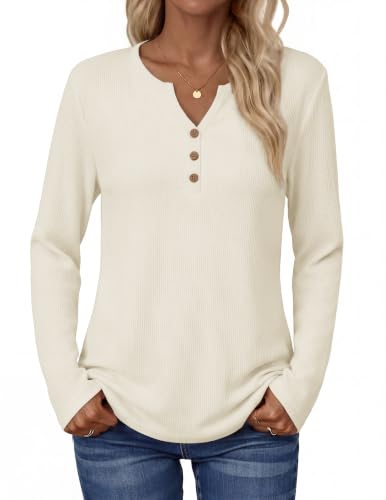 Zeagoo Womens Long Sleeve Waffle Knit Shirts Dressy Casual 2026 Fall M