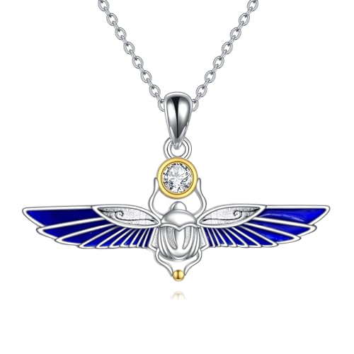 YFN Cadena de escarabajo de plata de ley con colgante y collar de escarabajo, joyas egipcias para mujer, regalos egipcios para mamá, Plata esterlina, No es una piedra