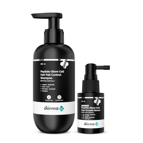 The Derma Co Anti-Hairfall Essentials Duo | Peptide-Stem Cell Hair Fall Shampoo + 20% Actives Peptide Stem Cell Hair Growth Serum | Reduces Hair Fall & Breakage | Boosts Growth | For Men & Women | 200 ml + 30 ml