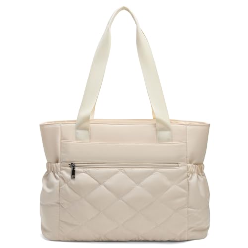 Goinsound Womens'and Nurses' Inflatable Handbags - Multi Pocket Lightweight Work Bags - Quilted Single Shoulder Handbags for Travel and Fitness, Beige