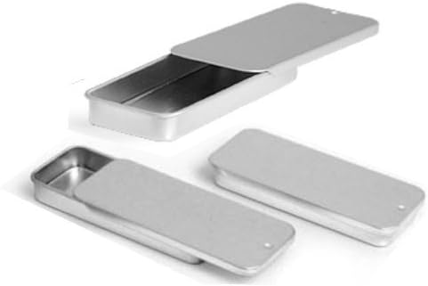Metal Slide Top Tin Containers for Crafts Geocache Storage Survival Kit by MagnaKoys® (4, 3.11" x 1.38" x 0.39")
