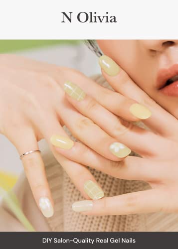 Image of ohora Semi Cured Gel Nail Strips (N Olivia) - Green, Patterned, Works with Any UV /LED Lamps, Salon-Quality, Long Lasting, Easy to Apply & Remove