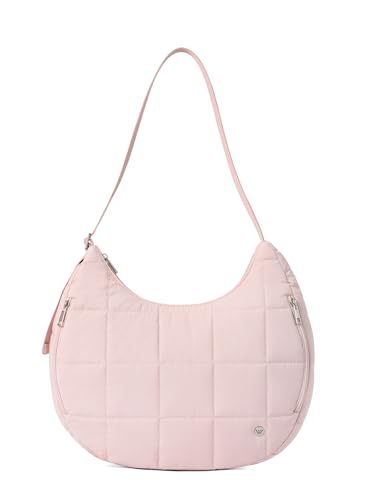 Sac à bandoulière en nylon matelassé croissant camel sacoche zippée réglable femme
