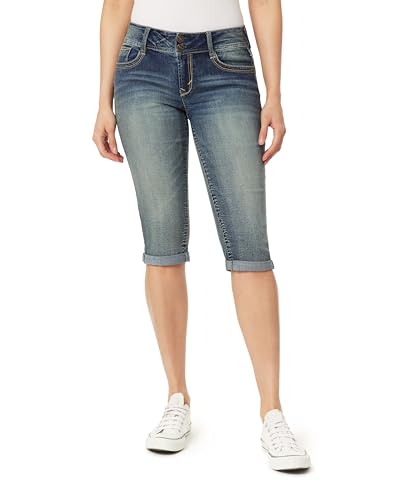WallFlower Luscious Curvy 17” Jean Capris for Women Mid-Rise Insta Stretch Denim Juniors Jeans - Basil, 15