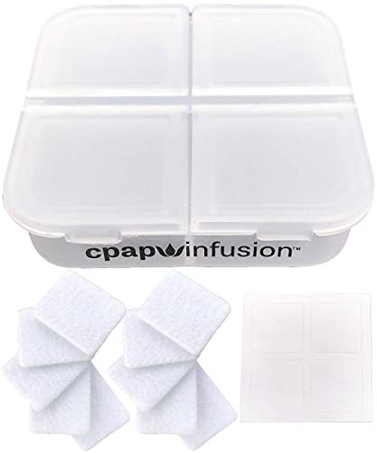 CPAP Infusion Adapter Replacement Refill Pads for Essential Oils - Includes A Storage Container for Up to 20 Refill Pads, 4 Blank Labels and Microfiber Absorbent Replacement Oil Pads (10 Refill Pads)
