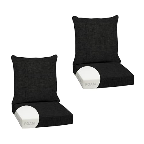 Image of Arden Outdoor Foam Deep Seat Cushion Set, 2-Pack, 24x24, Premium High-Density Foam, Never Flattens, Weather-Proof for Patio Chair Sofa Couch, Black Leala