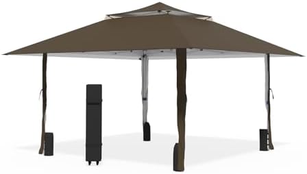 Favofamilie13x13 FT Pop Up Canopy, Instant Setup Gazebo with Wheeled Carry Bag, 4 Sandbags & 4 Ropes, UV-Resistant Top, Heavy Duty Outdoor Shelter for Backyard Camping Events, Brown