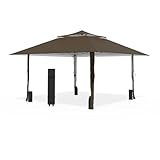 Favofamilie​13x13 FT Pop Up Canopy, Instant Setup Gazebo with Wheeled Carry Bag, 4 Sandbags & 4 Ropes, UV-Resistant Top, Heavy Duty Outdoor Shelter for Backyard Camping Events, Brown