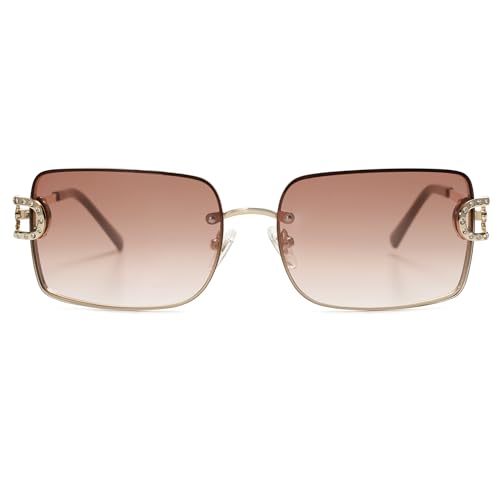SOJOS Vintage Rectangle Sunglasses for Women,Oversized Trendy Rimless 90s UV400 Womens Y2K Shades SJ11783