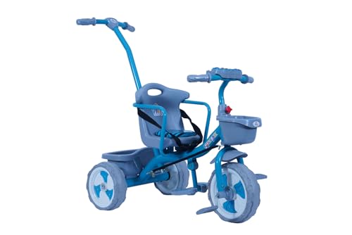 Image of ViniToys Sparx PH Baby Tricycle for Kids 1 to 5 Years with Removable Parental Control Handle, Safety Guard, Seat Belt, Footrest, Music, Storage Baskets and Wide Grip Wheels (Light Blue, Sparx PH)