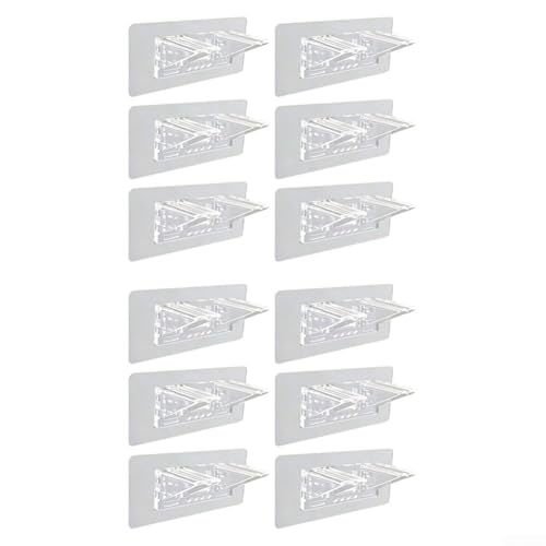 Soporte de estante autoadhesivo de PVC para armarios, estanterías, armarios y estanterías de cocina con geometría de 90 grados (12 piezas)
