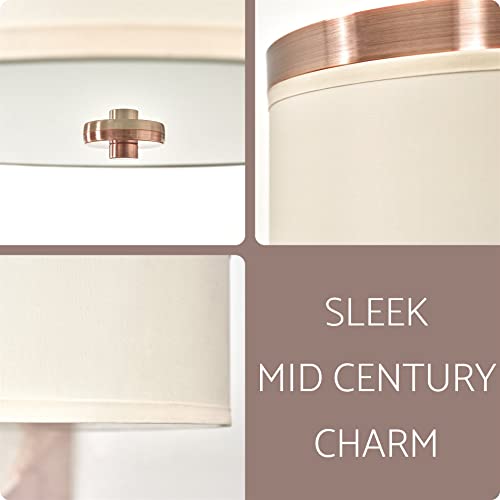 Kira Home Walker 15" Mid-Century Modern 3-Light Flush Mount Ceiling Light, Cream Fabric Shade + Round Glass Diffuser, Copper Bronze Finish #TOP3