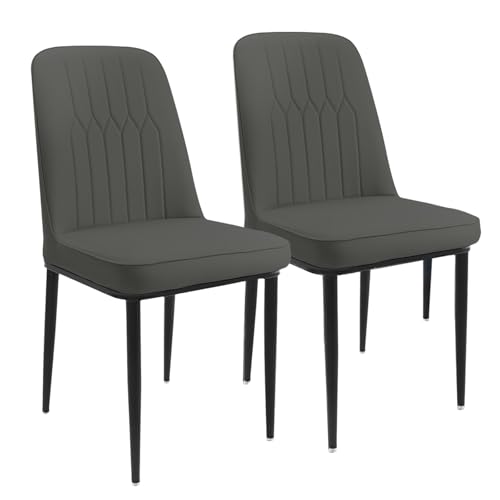 Durrafy Juego de 2 Sillas de Comedor, Sillas Tapizadas Modernas de Imitación de Cuero, Sillas Resistentes con Patas de Metal, Ideales para el Comedor, la Cocina y el Salón, Gris