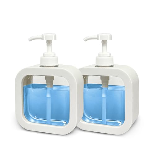 Image of Hand Soap Dispenser for Bathroom, Modern Dish Soap Dispenser for Kitchen Sink, Liquid Soap Container with Pump, Clear Plastic Soap Pump Bottles (2 Packs,10oz, White)