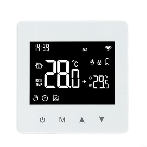 VRTYVEYBB Termostato WiFi para Caldera de Gas, Control Remoto por aplicación, programable semanalmente, Compatible con Voz, Funciona con Pilas, retroiluminación Ajustable, función antiheladas